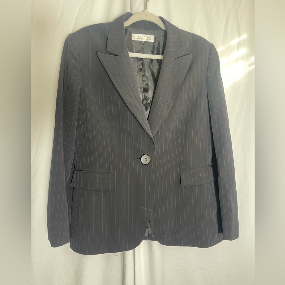 Size 16 Tahari black blazer‎ with pink pinstripes